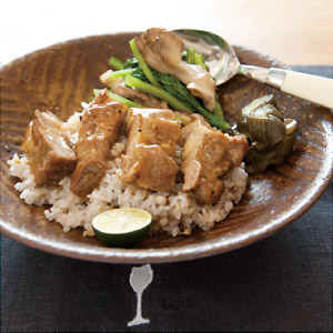 煮豚と小松菜、まいたけのあんかけ